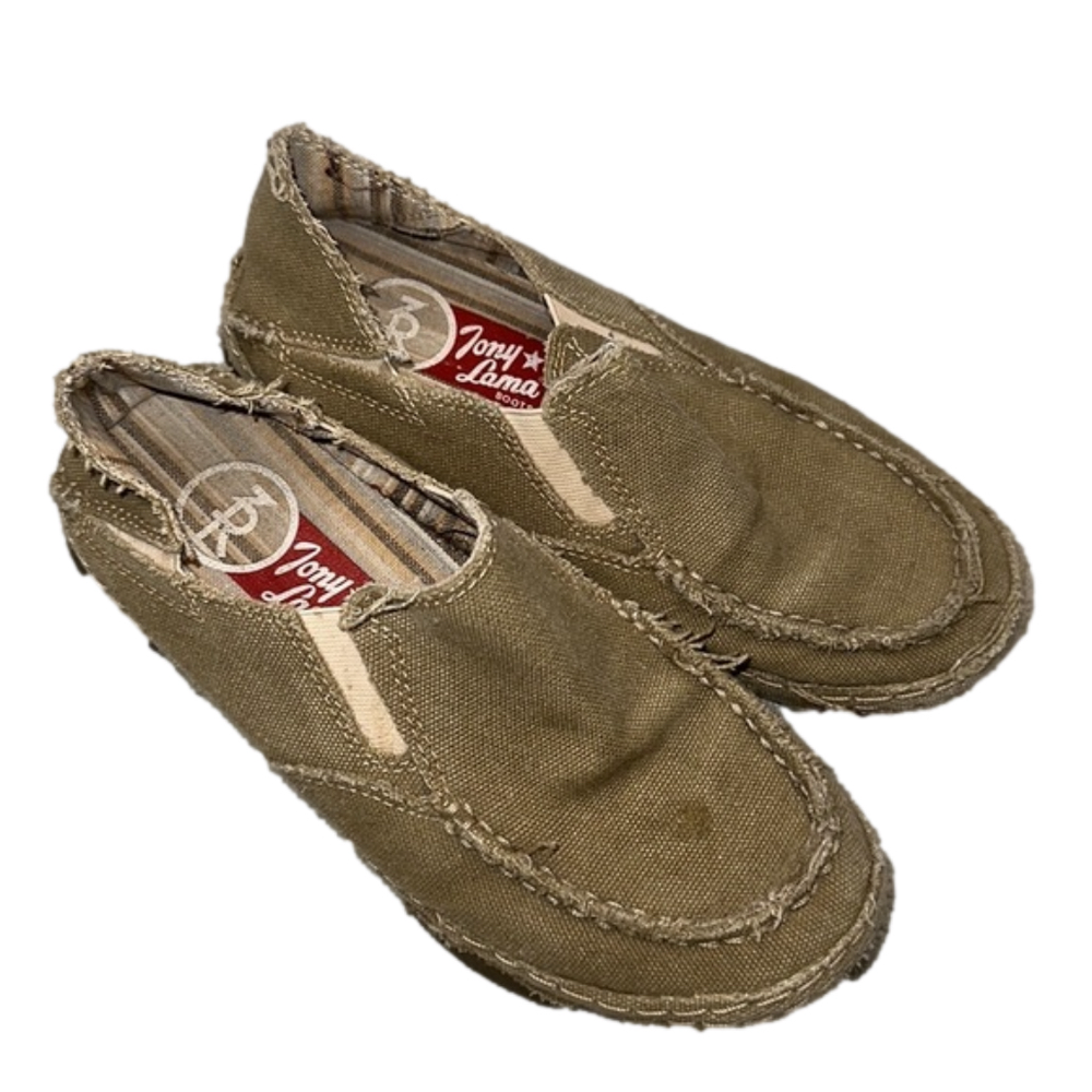 Tony Lama Boots 3R Winter Wheat Canvas Slip On Loafer Casual RR3025 Womens 6B